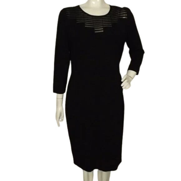 CALVIN KLEIN Dress, XL, Black, Illusion Neck/Rectangles, 3/4 sleeves, Pullover